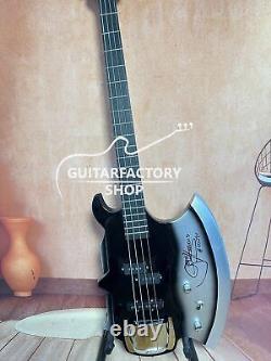 4-String Axe Shape Bass Black Electric Guitar 3S Pickup Solid Chrome Hardware