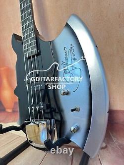 4-String Axe Shape Bass Black Electric Guitar 3S Pickup Solid Chrome Hardware