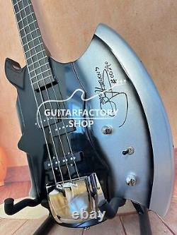 4-String Axe Shape Bass Black Electric Guitar 3S Pickup Solid Chrome Hardware