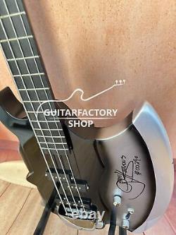 4-String Axe Shape Bass Black Electric Guitar 3S Pickup Solid Chrome Hardware