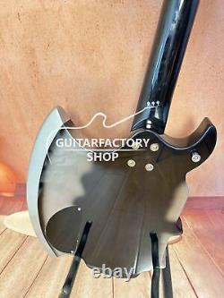 4-String Axe Shape Bass Black Electric Guitar 3S Pickup Solid Chrome Hardware