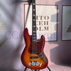 4 Strings Cherry Burst Solid Electric Bass Guitar Maple Neck Red Pickguard