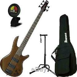 5 String Walunt Flat Finish Electric Bass Guitar with Gig Bag Stand and Tuner