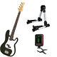 Bass Pack-Black Kay Bass Guitar Medium Scale withMeisel COM-80 Tuner & Silv Stand