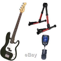Bass Pack-Black Kay Bass Guitar Medium Scale withMeisel COM-90 Tuner & Red Stand
