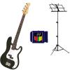 Bass Pack-Black Kay Electric Bass Guitar Medium Scale with SN1 Tuner & Black Stand