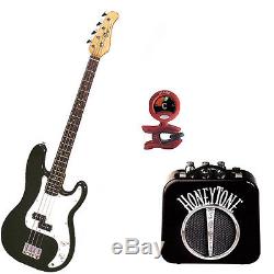 Bass Pack Black Kay Electric Bass Guitar Medium Scale withMini Amp & Tuner