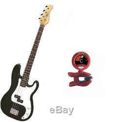 Bass Pack Black Kay Electric Bass Guitar Medium Scale withSnark SN2 Tuner