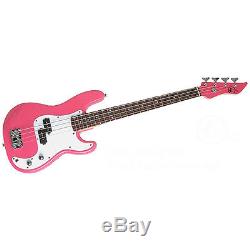 Bass Pack Pink Kay Electric Bass Guitar Medium Scale w SN8 Tuner & Polish Clot