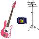 Bass Pack-Pink Kay Electric Bass Guitar Medium Scale with SN1 Tuner & Black Stand