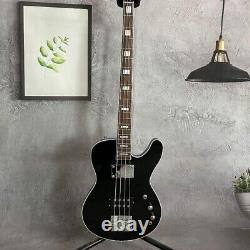 Black Electric Bass Guitar HH Pickups Chrome Hardware 4 Strings Mahogany Body