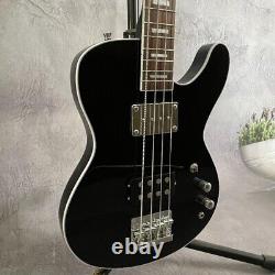 Black Electric Bass Guitar HH Pickups Chrome Hardware 4 Strings Mahogany Body