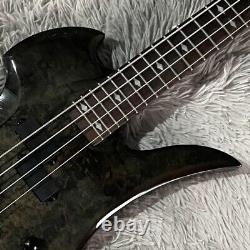 Black Gray Special-shaped Electric Bass Guitar 4 Strings HHHH Pickups Burl Top