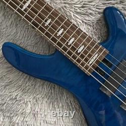 Blue 6 Strings Electric Bass Guitar Quilted Maple Veneer HH Pickups Factory