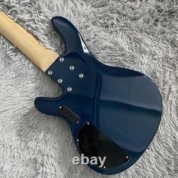 Blue 6 Strings Electric Bass Guitar Quilted Maple Veneer HH Pickups Factory
