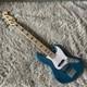 Blue Jazz Bass Guitar 5 String SS Pickups Fixed Bridge Black Inlay Open Tuner