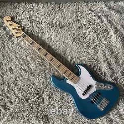 Blue Jazz Bass Guitar 5 String SS Pickups Fixed Bridge Black Inlay Open Tuner
