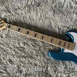 Blue Jazz Bass Guitar 5 String SS Pickups Fixed Bridge Black Inlay Open Tuner
