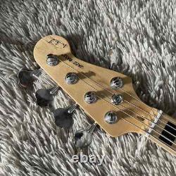 Blue Jazz Bass Guitar 5 String SS Pickups Fixed Bridge Black Inlay Open Tuner