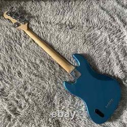 Blue Jazz Bass Guitar 5 String SS Pickups Fixed Bridge Black Inlay Open Tuner