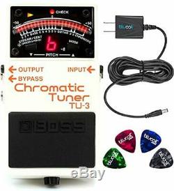 Chromatic Tuner for Electric and Bass Guitars Bundle with Blucoil Slim 9V Power