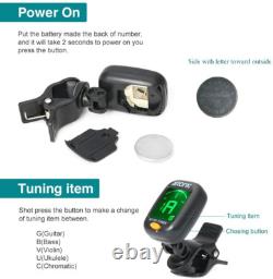 Clip on Guitar Tuner for All Instruments, Ukulele, Guitar, Bass, Mandolin, Violi