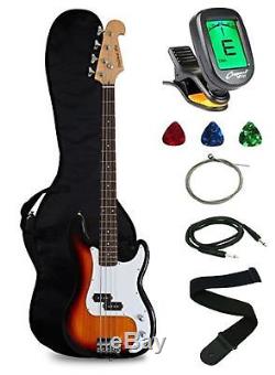 Crescent Electric Bass Guitar Starter Kit Sunburst Color Includes Crescent