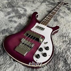 Custom purple 4-string electric bass guitar, closed knob tuners