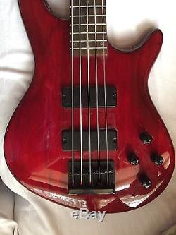 DEAN Edge 5 5-string BASS guitar Used Trans Red with Bag Grover Tuners