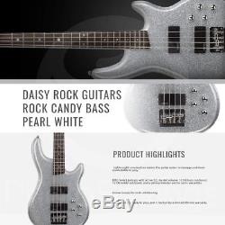 Daisy Rock Candy Bass Guitar, Pearl White (DR6774-U) with Tuner, Pick, and