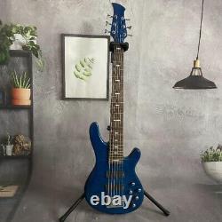 Dark Blue 6 Strings Electric Bass Guitar HH Pickups Quilted Maple Top Veneer