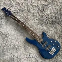 Dark Blue 6 Strings Electric Bass Guitar HH Pickups Quilted Maple Top Veneer