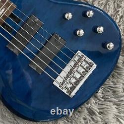 Dark Blue 6 Strings Electric Bass Guitar HH Pickups Quilted Maple Top Veneer