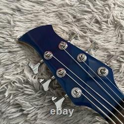 Dark Blue 6 Strings Electric Bass Guitar HH Pickups Quilted Maple Top Veneer