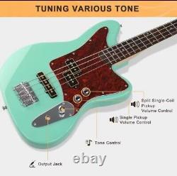 Electric Bass Guitar 4 String Beginner Kit With20w Amp, Digital Tuner, Cable, Strap