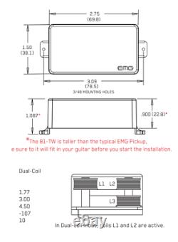 Emg 81tw White Humbucker Dual & Single Coil Mode Pickup Short Shaft Pots (tuner)