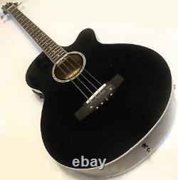 FAST, FREE SHIPPING? Acoustic-Electric Jet Black Bass Guitar +Soft Case