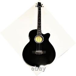 FAST, FREE SHIPPING? Acoustic-Electric Jet Black Bass Guitar +Soft Case