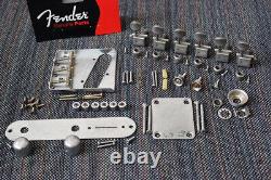 FENDER Telecaster Aged Relic Chrome HARDWARE SET Tele Threaded Saddles & Tuners