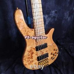 Factory Burl Veneer Electric Bass Guitar Maple Body & Fretboard Gold Hardware