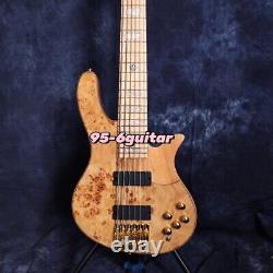 Factory Burl Veneer Electric Bass Guitar Maple Body & Fretboard Gold Hardware