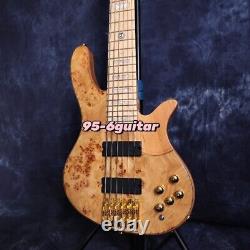 Factory Burl Veneer Electric Bass Guitar Maple Body & Fretboard Gold Hardware