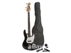 Fever 4-String Black Electric Jazz Bass WithGig Bag, Tuner, Cable & Strap, JB43-BK
