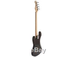 Fever 4-String Black Electric Jazz Bass with Gig Bag, Tuner, Cable and Strap