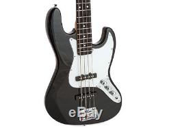Fever 4-String Black Electric Jazz Bass with Gig Bag, Tuner, Cable and Strap