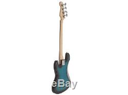 Fever 4-String Blue Electric Jazz Bass with Gig Bag, Tuner, Cable and Strap