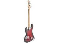 Fever 4-String Red Electric Jazz Bass with Gig Bag, Tuner, Cable and Strap