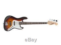 Fever 4-String Sunburst Electric Jazz Bass with Gig Bag, Tuner, Cable and Strap