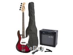 Fever Electric Jazz Bass Red with 20-Watts Amp, Gig Bag, Tuner, Cable and Strap