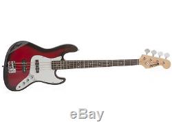 Fever Electric Jazz Bass Red with 20-Watts Amp, Gig Bag, Tuner, Cable and Strap
